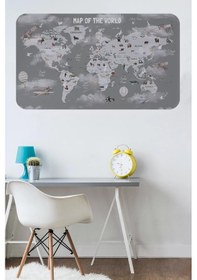 Resim Eğitici Dünya Haritası Dünya Atlası Çocuk Ve Bebek Odası Duvar Sticker -60x105-3811 Renkli 