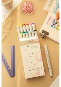 Resim 12 Li Çift Uçlu Alkol Bazlı Marker Kalem Seti Brush + Chisel 