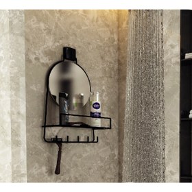 Resim Ne Dilersen Dekoratif Yapıştırmalı Aynalı Banyo Askısı, Duşakabin Raflı Siyah Pratik Vidasız Montaj Dc 5597 