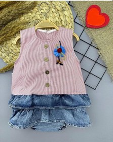 Resim Cojans 6-9-12-18 Ay Gül Rozet Detaylı Kot Kilotlu Etek Kız Bebek Elbisesi Gül Kurusu Çok Renkli 