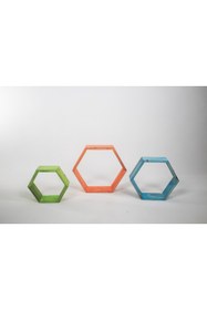 Resim ARDEKS Renkli Altıgen Ahşap Dekoratif Raf 