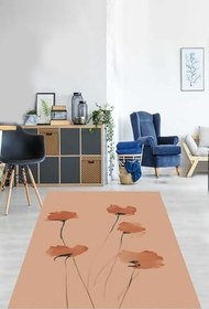 Resim Pelangi Sade Şık Minimal Gelincik Desenli Yıkanabilir Kaymaz Taban Leke Tutmaz Salon Halısı, Pudra 80 x 200 