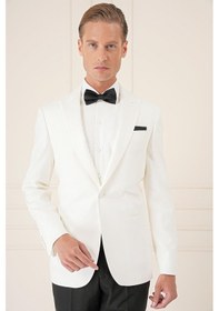 Resim Efor Black 035 Slim Fit Saten Yaka Çift Yırtmaçlı Tek Düğmeli Krem Damatlık Smokin Ceket Krem 