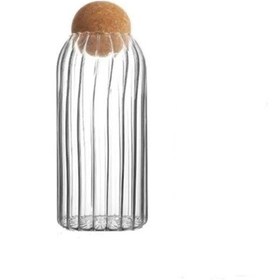 Resim Morponi Mantar Kapaklı Çizgili Cam Kavanoz Ve Baharatlık Seti 1200 Ml 1 Adet Şeffaf 