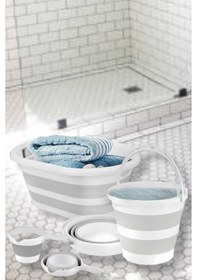 Resim Katlanır Çamaşır Sepeti Katlanır Kova Katlanır Koçero Multi 3'lü Set - Çamaşır Sepeti-kova-koçero Beyaz 