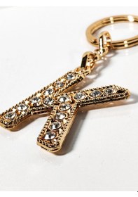Resim K Harfi Taşlı Gold Renk Metal Anahtarlık Şık Ve Işıltılı Harf Tasarımı Çok Renkli 