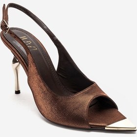 Resim Luvishoes Amore Bronz Saten Metal Detaylı Kadın Topuklu Ayakkabı 
