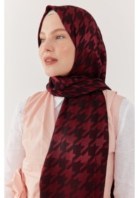 Resim Mirsoy Scarf Kazayağı Desen Parlak Jakar Şal - Bordo Bordo 