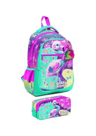 Resim Coral High İlkokul Sırt Çantası Ve Kalemlik Seti - Kız Çocuk - Pembe Su Yeşili Flamingo 