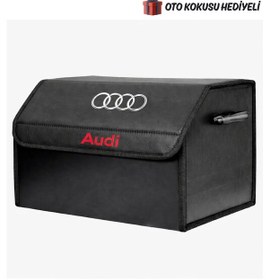 Resim Audi Marka Logolu Oto Bagaj Organizer Çanta Oto Bagaj Çantası 2 Bölmeli Suni Deri Boyutlar : 48 Cm X 31 Cm X 29 Cm 