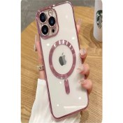 Resim Ceponya iPhone 12 Pro Kılıf Magsafe Köşeleri Renkli Lüx Şeffaf Kamera Lens Korumalı 