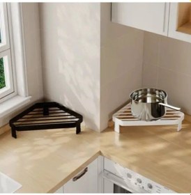 Resim Elmpaly Beyaz 1/2 Adet Mutfak Köşe Rafı - Yalıtımlı Tencere Askısı, Kurutma Rafe 