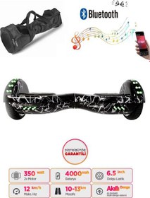 Resim Elektrikli Kaykay Full Ledli Hoverboard Bluetooth Hoparlörlü 6.5 Inch Desenli Çanta Hediye 