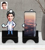 Resim Bk Gift Kişiye Özel Erkek Diş Hekimi Karikatürlü Ahşap Biblo Telefon Standı-3 