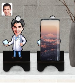 Resim Bk Gift Kişiye Özel Erkek Diş Hekimi Karikatürlü Ahşap Biblo Telefon Standı-3 