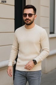 Resim Erkek Fitilli Triko Kazak 3lü Set Bej Bebek Mavisi SiyahKalın Dokuma Pamuklu Regular Fit Bisiklet Yaka Uzun Kollu Kışlık ve Baharlık Rahat Triko Kombini 