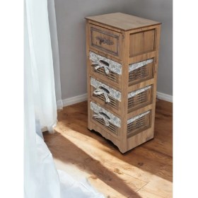 Resim Ahşap 4 Çekmeceli Hasır Görünümlü Yıkanabilir Bezli Sebzelik (Atlantik Çam) 