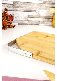 Resim Zoe - Çelik Kulplu Kesme Tahtası Dikdörtgen Büyük Bambu 