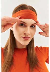 Resim Kadın %100 Pamuklu Penye, Kaymaz, Terletmez, Ultra Hafif, Spor Saç Bandı Bandana - Tek Ebat / Kiremit Kiremit 