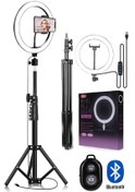 Resim Kumandalı Youtuber Selfie LED Işıklı 210 cm Tripod 10 Inç(26 Cm) Kuaför Makyaj Işığı Tiktok Işığı 