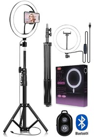 Resim Kumandalı Youtuber Selfie LED Işıklı 210 cm Tripod 10 Inç(26 Cm) Kuaför Makyaj Işığı Tiktok Işığı 