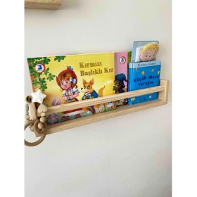 Resim Olcay Aksesuar Ahşap 50 cm 1 Adet Montessori Kitaplık Ahşap Duvar Rafı Dekoratif Raf 