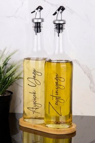 Resim Dolkin Home 2li 750 ml Bambu Standlı Ayçiçek Yağı ve Zeytinyağı Yağlık Sıvı Yağ Şişesi Gri Tıpalı Cam Yağdanlık 
