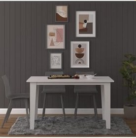 Resim ASRA TREND YM-01 Beyaz Yemek Masası 135x69 cm -%100 MDFLAM, 4-6 Kişilik Minimalist Modern Salon & Mutfak Masası 