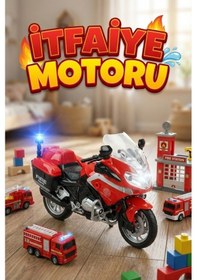 Resim 1:20 Ölçekli Sesli Ve Işıklı Oyuncak İtfaiye Motosikleti - Kırmızı Model Motor Fire Rescue Çok Renkli 