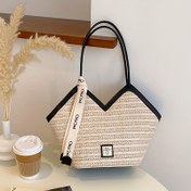 Resim Kadınlar İçin Moda Çantası - Beyaz Siyah Detaylı | Kabartmalı Çizgili Tasarım | Çift Sap ve Eşarp Ayrımı | Seyahat, Alışveriş ve İş için İdeal 