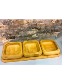 Resim AyrStore Bambu 3'lü Ahşap Sunum Seti Kahvaltılık Çerezlik Reçellik Tepsili Şık ve Pratik Servis 