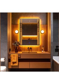 Resim Velano Amber Led'li Lazer Kumlamalı Lavabo & Banyo Aynası Dokunmatik Sensörlü 100 X 75 Cm Turuncu 