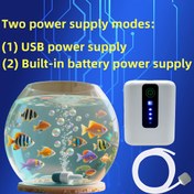 Resim Balık tutmak için tasarlanmış, canlı balıklar için uygun, lityum pil ile çalışan bir hava pompası ile donatılmış taşınabilir çift kullanımlı oksijen pompası. Bu USB şarj edilebilir oksijen pompası, 20 ila 567.81 L arasında değişen akvaryumlarda kullanılabilir ve açık hava balıkçılığı ve balık taşıma için idealdir. 
