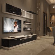 Resim Decoraktiv Trendstyle 5220 Mdf Tv Ünitesi Tv Sehpası Beyaz Siyah Mermer 