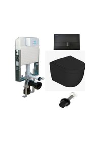 Resim Visam Gömme Rezervuar Ve Dura Mat Siyah Asma Klozet Rimless Sırıus Kanalsız Model Yavaş Kapanır Kapaklı 