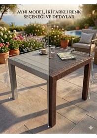 Resim Evko Mobilya Rattan 90x90 Masa, Plastik Masa, Bahçe Balkon Teras Masası, Kare Masa, Dış Mekan Masası Cappuccino 