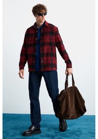 Resim Grimelange Sagan Erkek Pamuk-polyester Gömlek Yaka Relaxed Oduncu Bordo Gömlek 