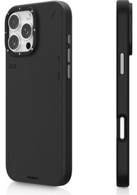 Resim İphone 16 Pro Uyumlu Kılıf Magsafe Özellikli Basit Mat Deri Desenli Youngkit Tech Fashion Serisi Siyah 