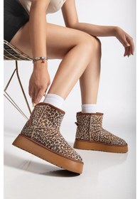 Resim Mini Cırtcırtlı Leopar Süet Yarım Bot İçi Tüylü Düz Taban Kadın Ayakkabı Resimdeki Renk 