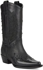 Resim Siyah Deri Kadın Kovboy Çizmesi (Kızıl) 