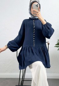 Resim Salih Çelebi Brit Düğmeli Peplum Tunik Y0082 - LACİVERT 