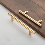 Resim 6'lı Paket Altın Dolap Kulpları, Mutfak Dolapları ve Çekmeceler için Paslanmaz Çelik Fırçalanmış Çubuk Kolları, 100 mm Toplam Uzunluk, Fırçalanmış Metal Kaplamalı Yatak Odası Kapı Kulpu Donanımı 