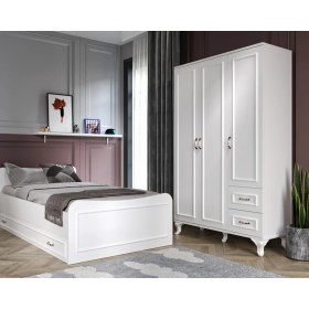 Resim Kzn Home Kartopu Country Oda Takımı - 3 Kapaklı Gardırop, Yavrulu Karyola, 3 Çekmeceli Şifonyer Tamamı Mdf 