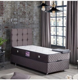 Resim Setaymobilya Baza, Duke Antrasit Tek Kişilik Baza + Başlık+ Ortopedik Yatak 