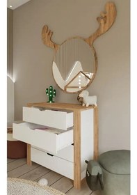 Resim Nisan Şifonyer Beyaz- Açık Ceviz 4 Çekmeceli Yatak Odası Bebek Odası Beyaz 90 X 85 Cm Açık Ceviz & Beyaz 