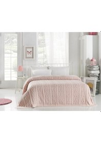 Resim Ca19001 Örgü Battaniye Pudra - Tek Kişilik Bej 