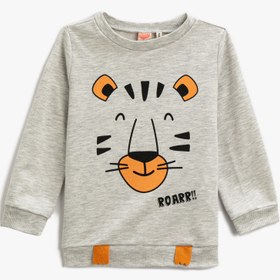 Resim Erkek Bebek Aslan Baskılı Sweatshirt Bisiklet Yaka 