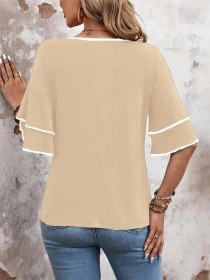 Resim Infivento Kadın Kısa Kollu V Yakalı Viskon Bluz Bej 