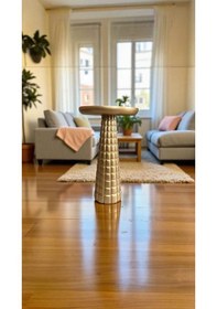 Resim Doğal Ahşap Tekli Yan Sehpa Altın Varak Renk Mantar Sehpa Altın 