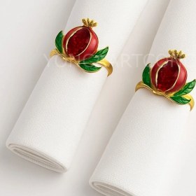 Resim iQey Home Nar Figürlü Peçete Yüzüğü Peçete Halkası 6 Lı Kırmızı 